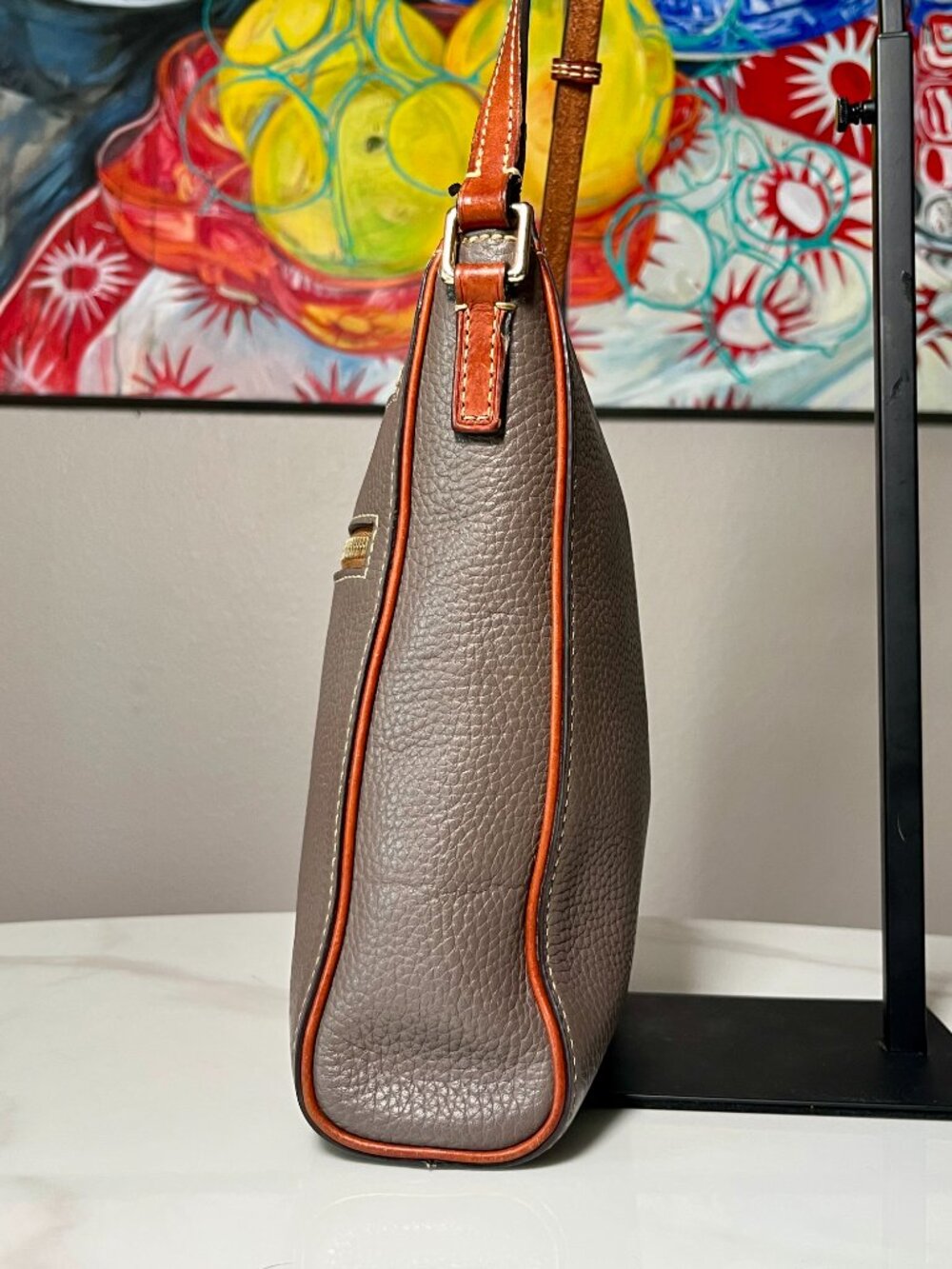 Dooney & Bourke Pebble Grain Large Peyton Triple Zip Crossbody in Elephant + COA - Picture 6 of 16